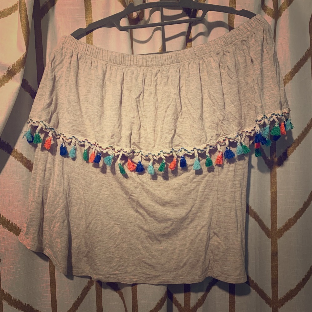 Off the shoulder tassel shirt
